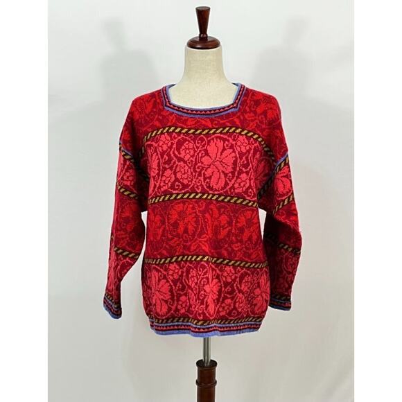 OLEANA Sz S Small Red 100% Wool Pullover Sweater - Picture 1 of 7